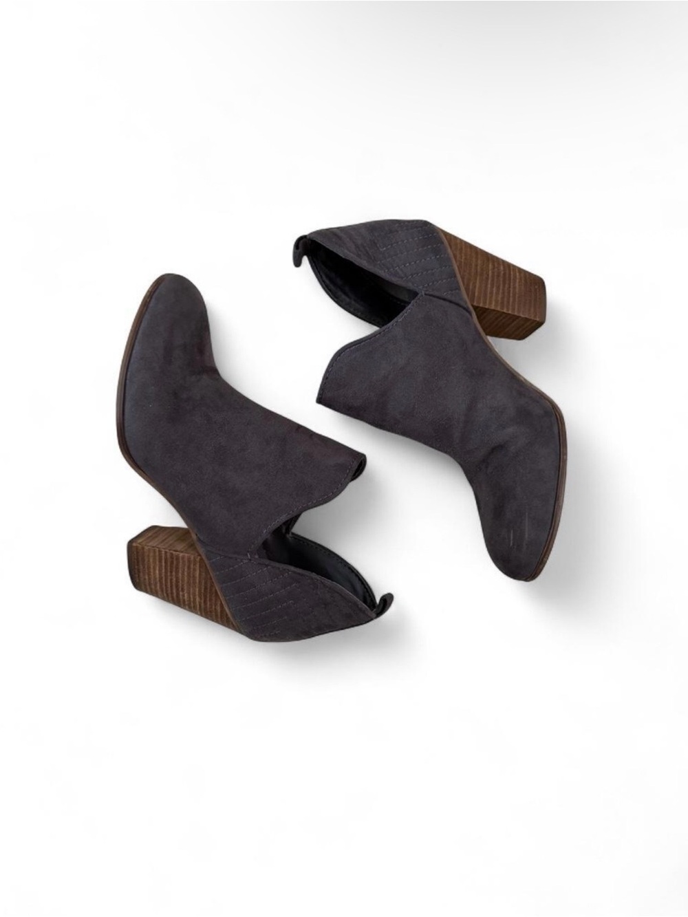 Carlos by Carlos Santana Charcoal Suede Cutout Ankle Booties with Stacked Heel